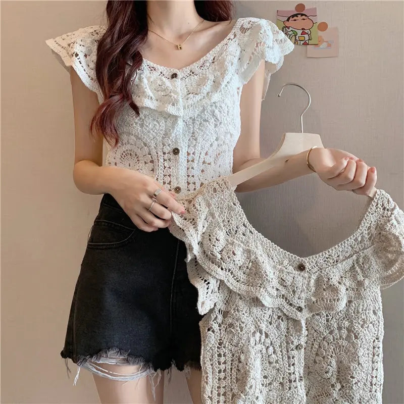 Camicia in Maglia Traforata d'Ispirazione Vintage
