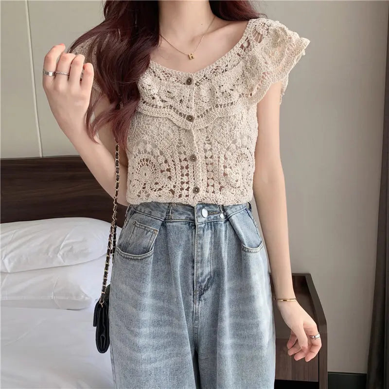 Camicia in Maglia Traforata d'Ispirazione Vintage