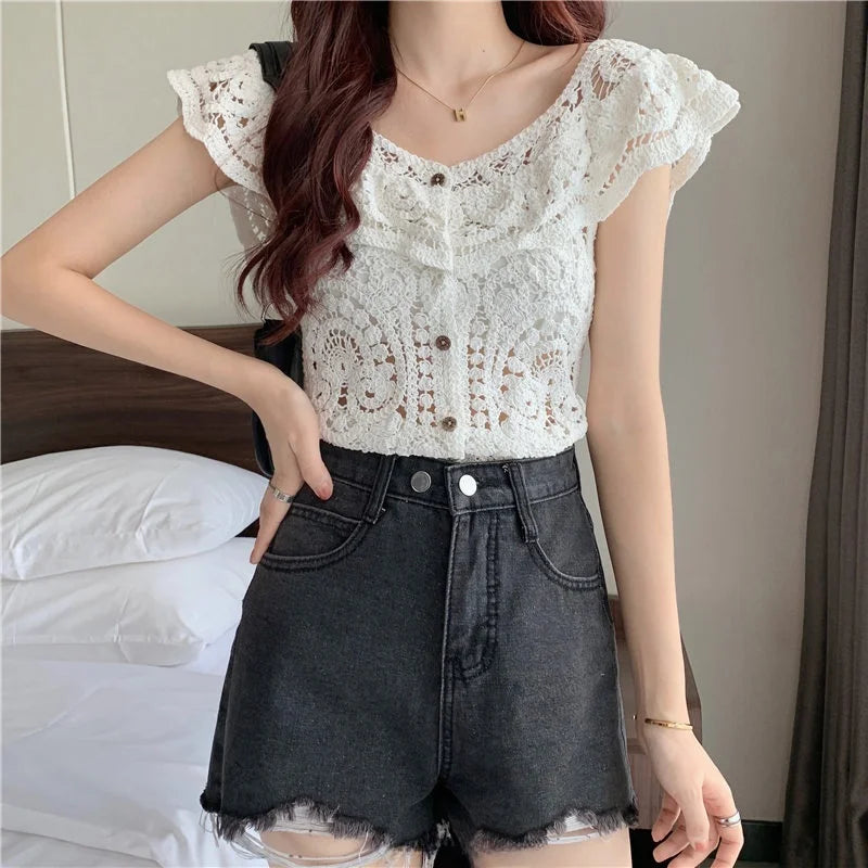 Camicia in Maglia Traforata d'Ispirazione Vintage