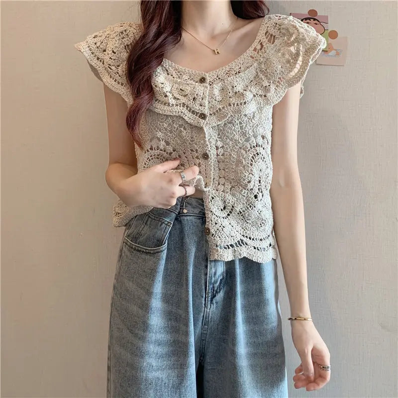 Camicia in Maglia Traforata d'Ispirazione Vintage