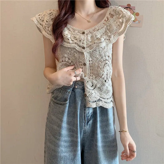Camicia in Maglia Traforata d'Ispirazione Vintage