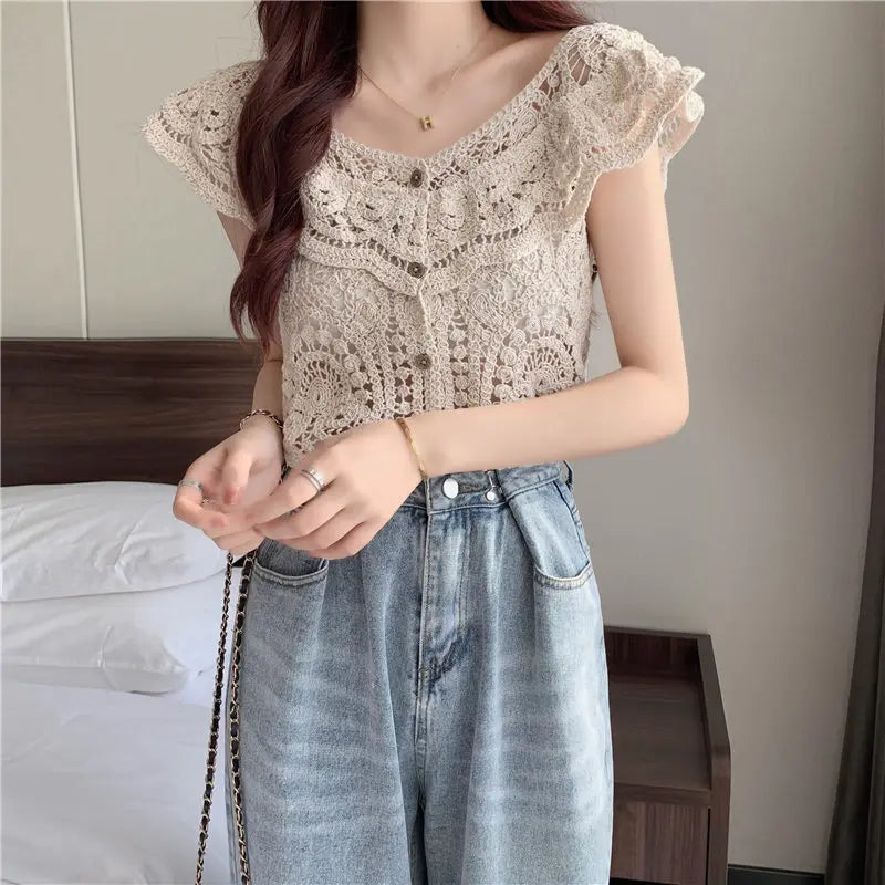 Camicia in Maglia Traforata d'Ispirazione Vintage